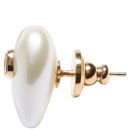 Metallic color Earrings with pearl and VLogo plaque on the front in metal for women