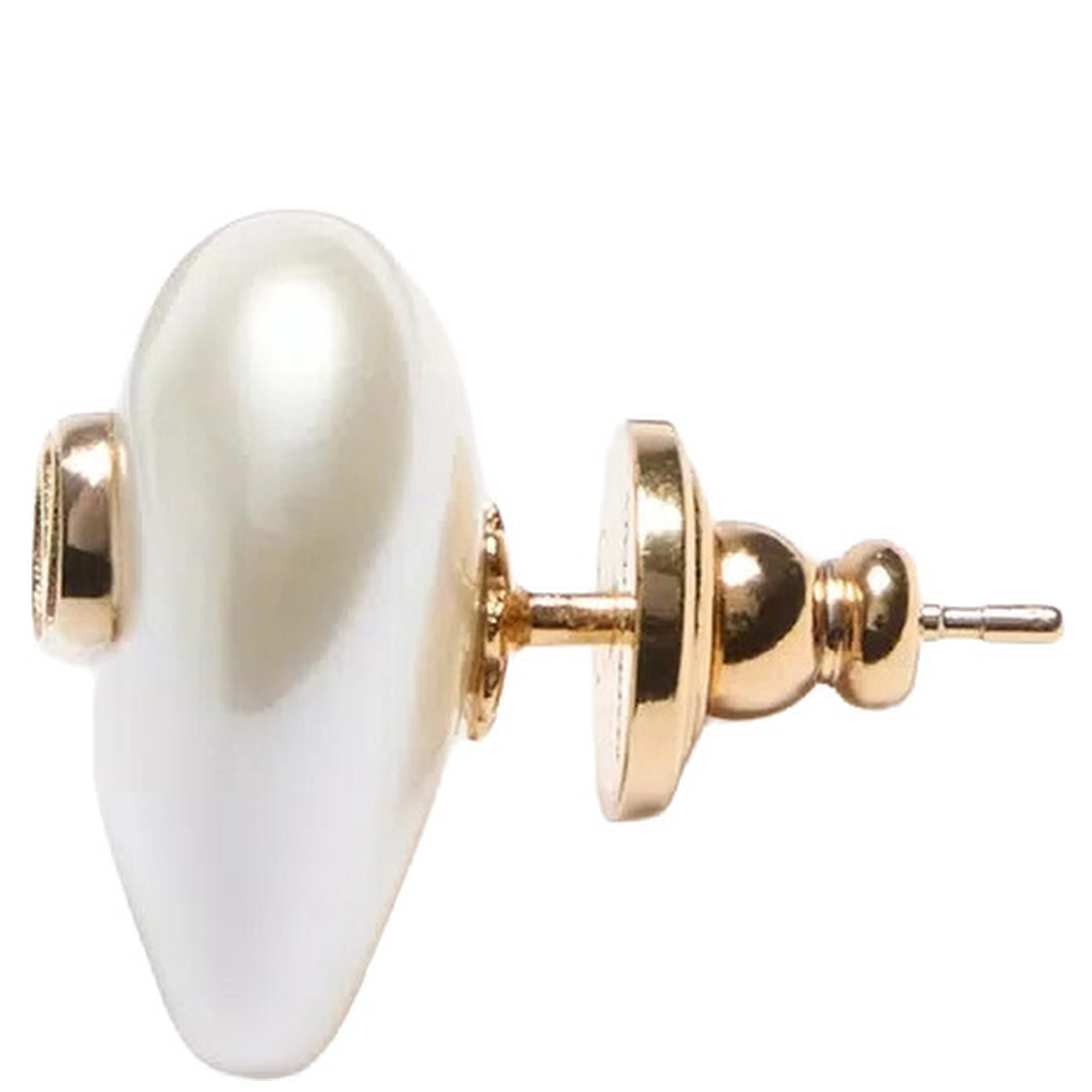 Metallic color Earrings with pearl and VLogo plaque on the front in metal for women