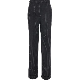 Lola grey Pants with all-over stripe motif in wool blend for women