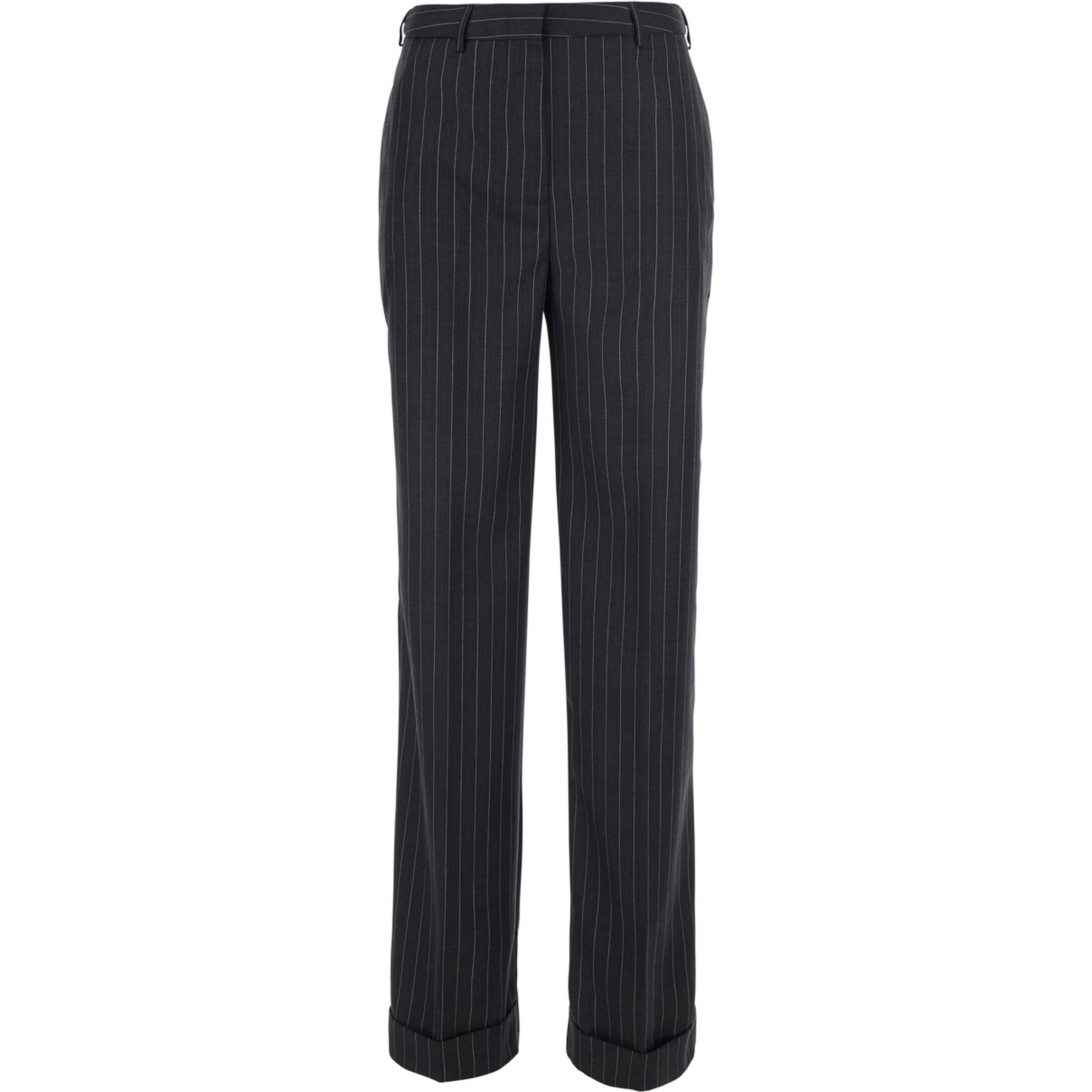Lola grey Pants with all-over stripe motif in wool blend for women