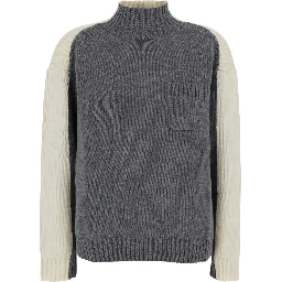 Grey and white Sweater with high collar and bicolor design in wool and cashmere Women