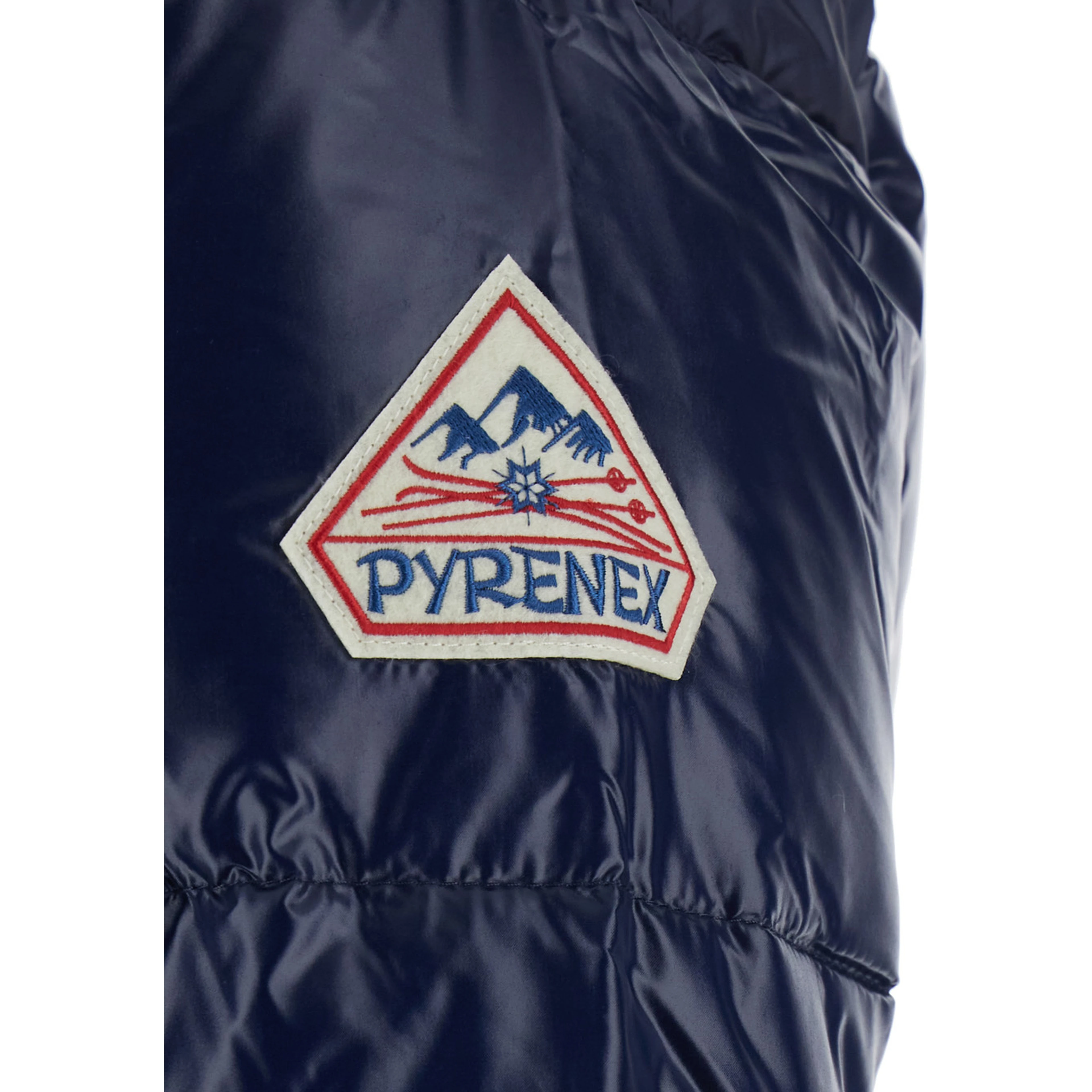 Blue High-neck Down jacket with logo patch on the sleeve in Tech Fabric, unisex