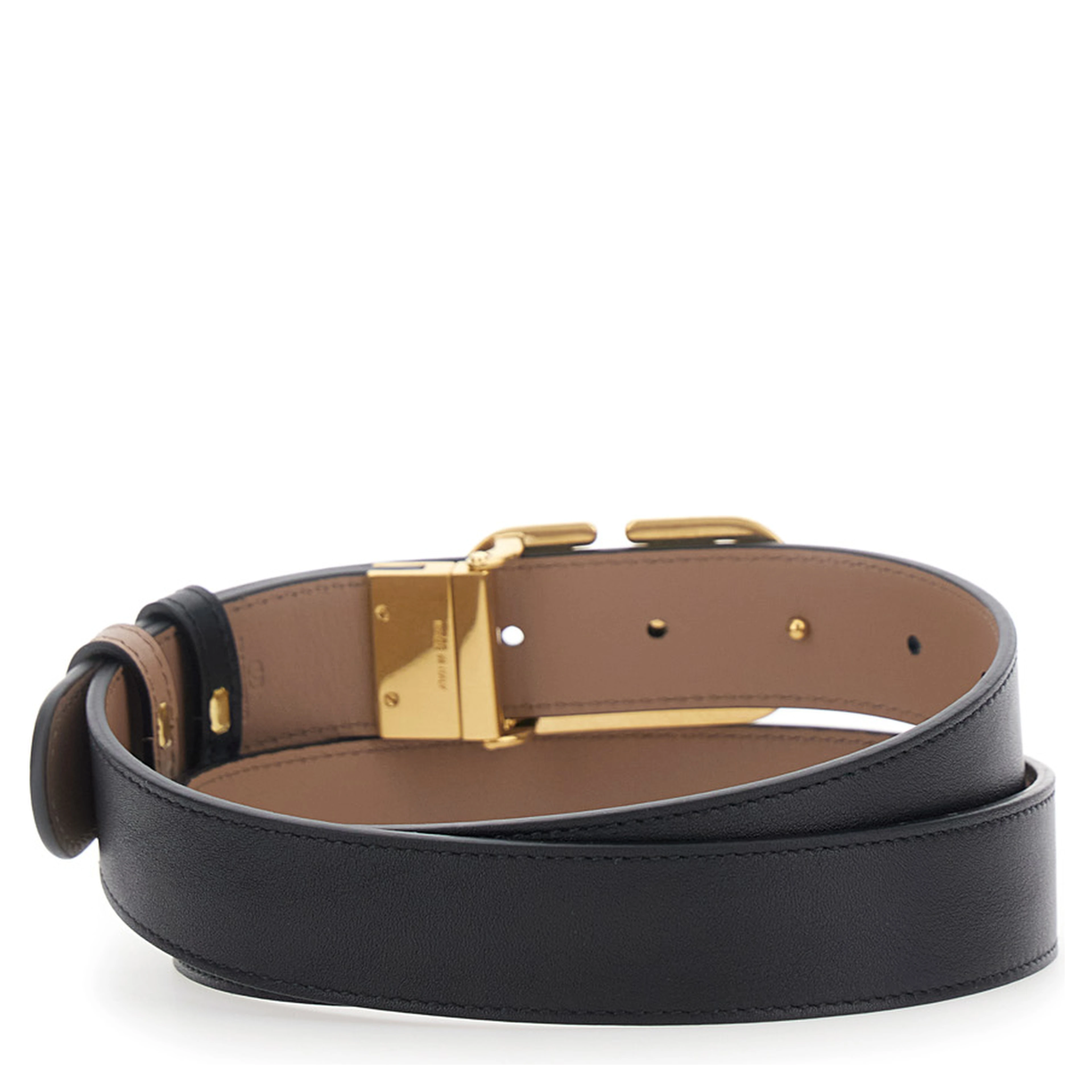 black Reversible belt with VLOGO plaque in leather for women