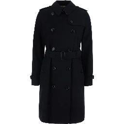 Kensington black Short double-breasted trench coat with waist belt in cotton for women