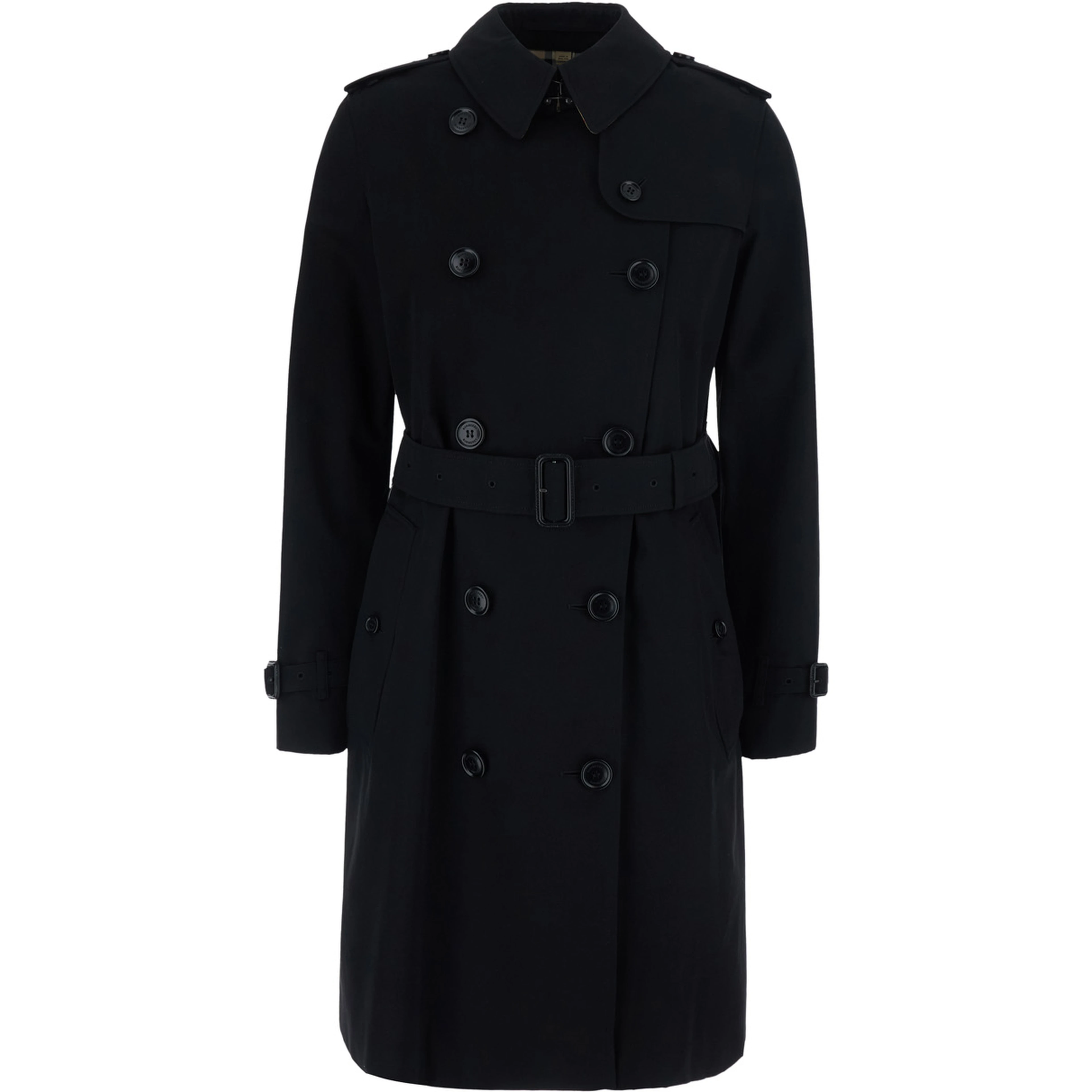 Kensington black Short double-breasted trench coat with waist belt in cotton for women