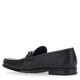 Black Loafers with Gancini Detail on the Front in Leather for Men