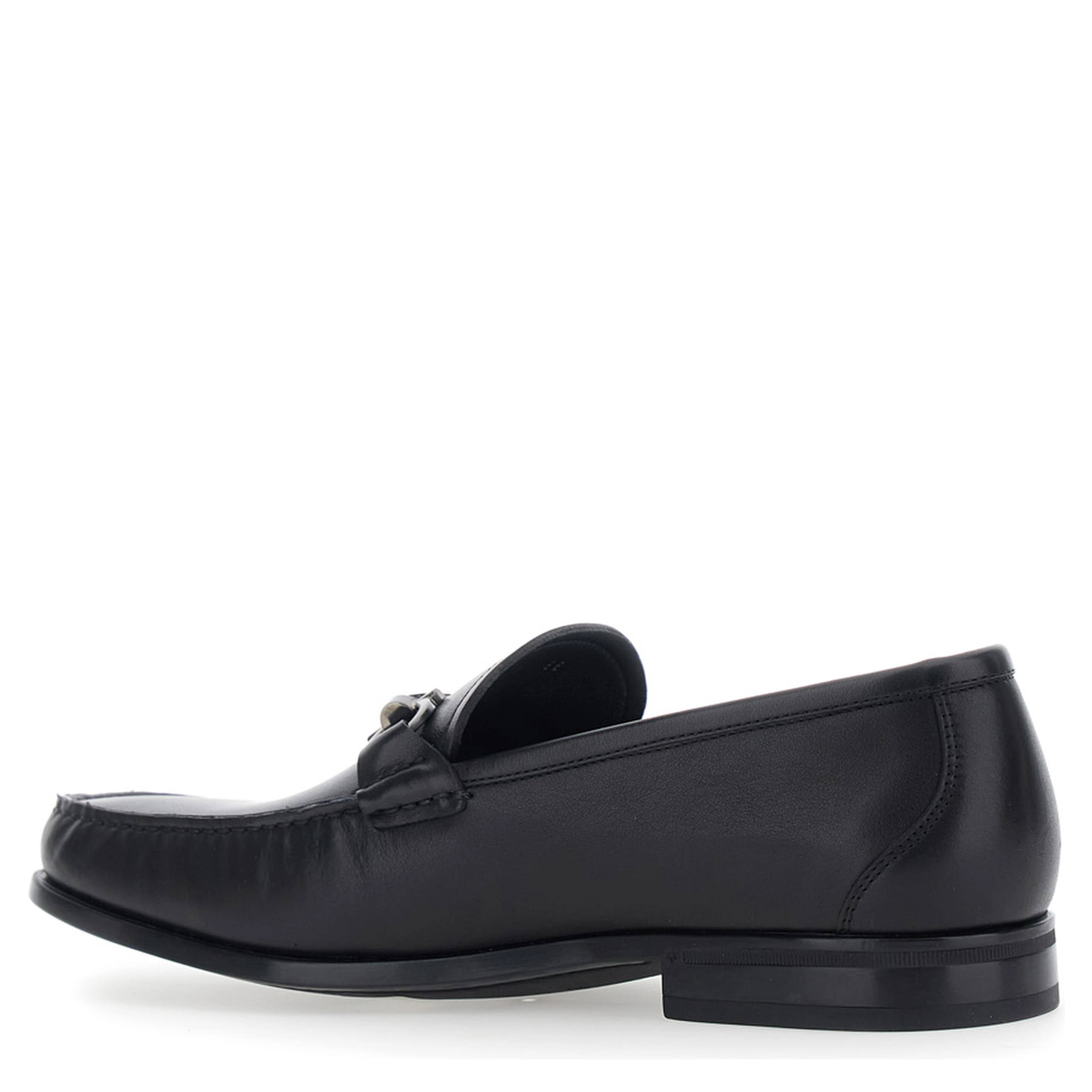 Black Loafers with Gancini Detail on the Front in Leather for Men