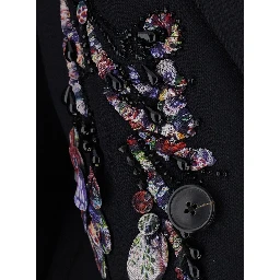 Barrysta Black Double-Breasted Jacket with Peak revers and Embroidery on the Front in Wool for Women