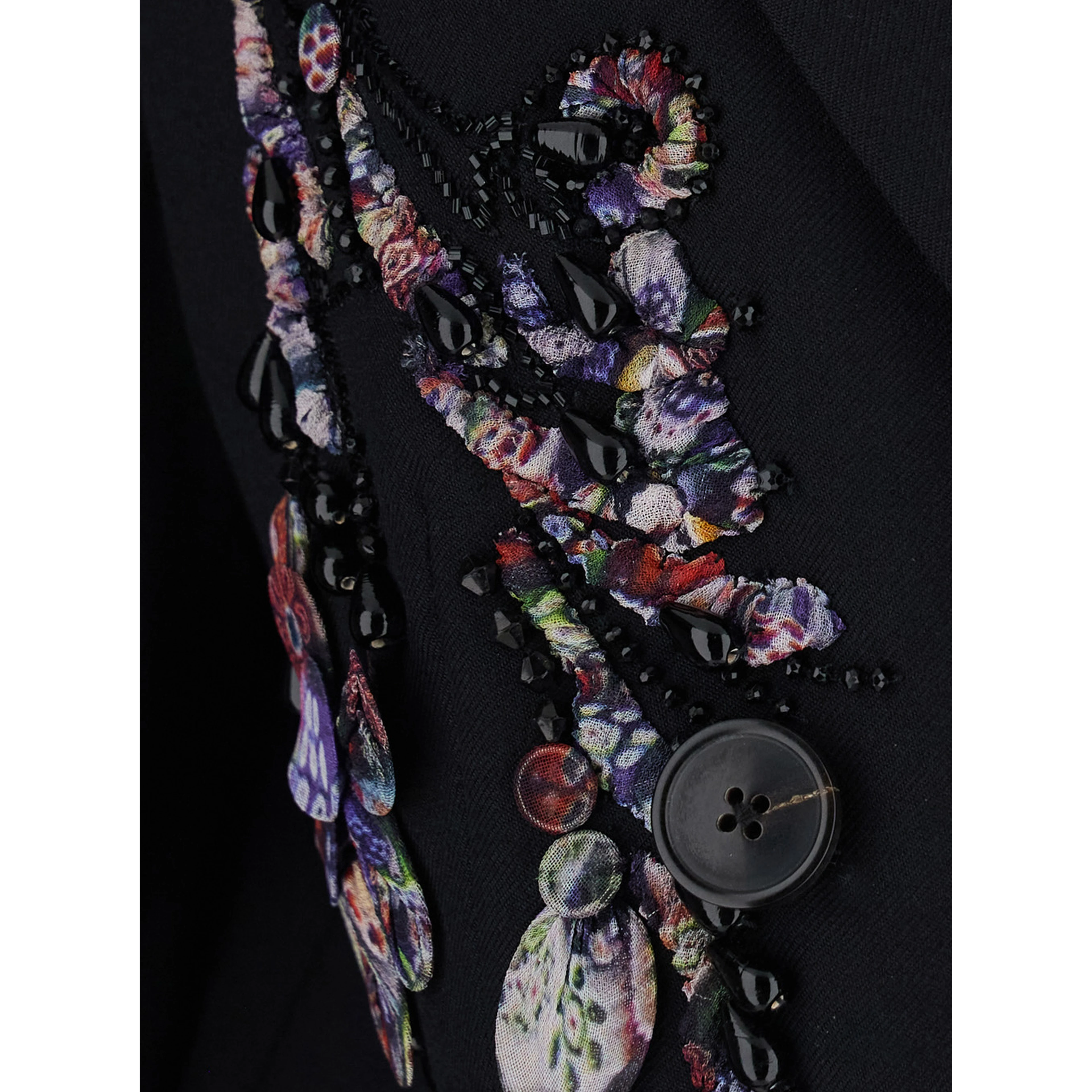 Barrysta Black Double-Breasted Jacket with Peak revers and Embroidery on the Front in Wool for Women
