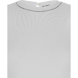 White Long Sleeve T-shirt with Round Neck and Monile Details in Cotton Women