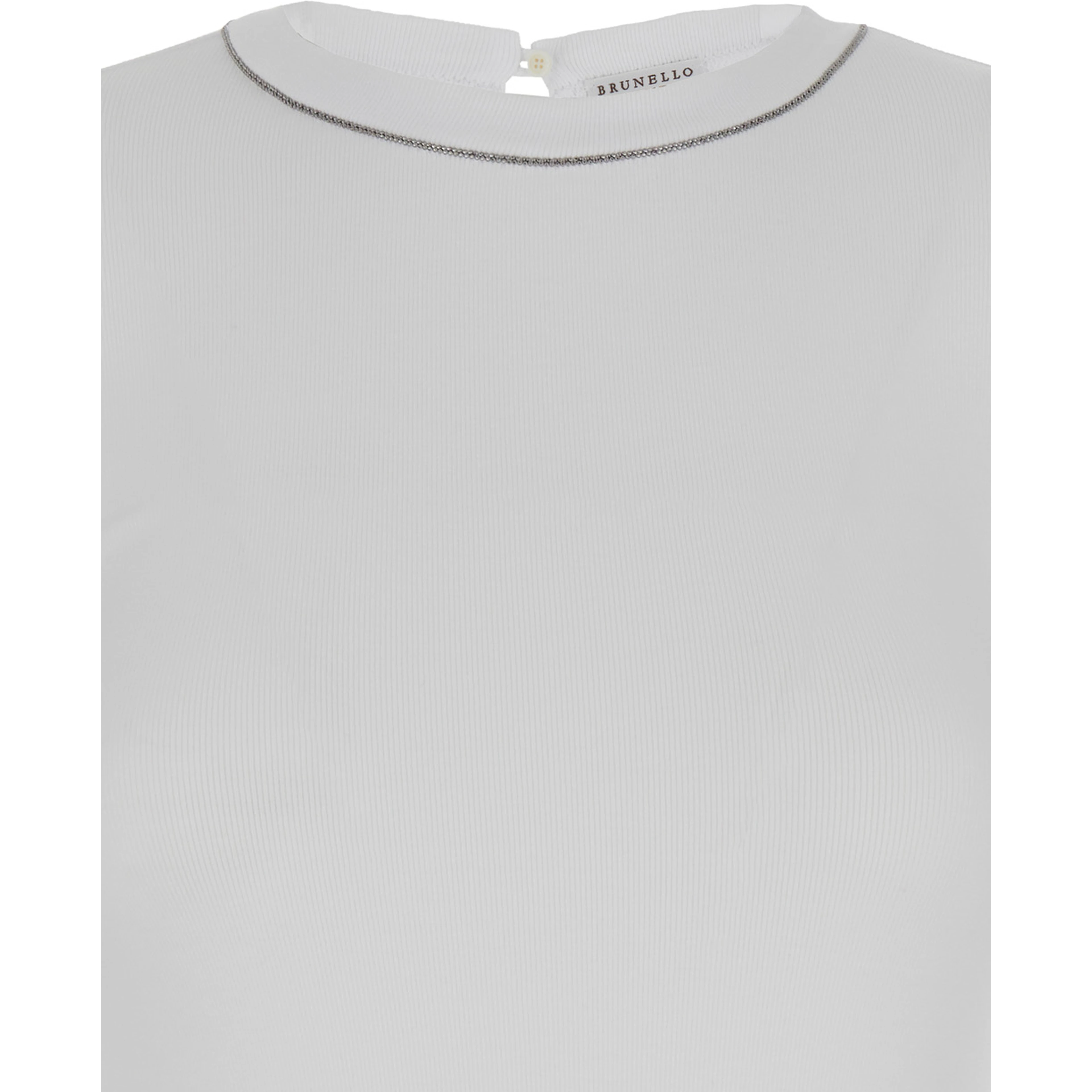 White Long Sleeve T-shirt with Round Neck and Monile Details in Cotton Women