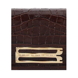 Dorian East-West Brown Shoulder Bag with Plaque Closure on the Front and Crocodile-Embossed Effect in Leather for Women