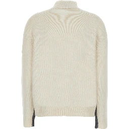 Grey and white Sweater with high collar and bicolor design in wool and cashmere Women
