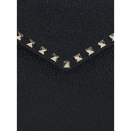 Black Clutch with envelope design and Rockstud decoration in leather for women
