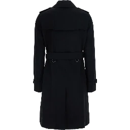 Kensington black Short double-breasted trench coat with waist belt in cotton for women