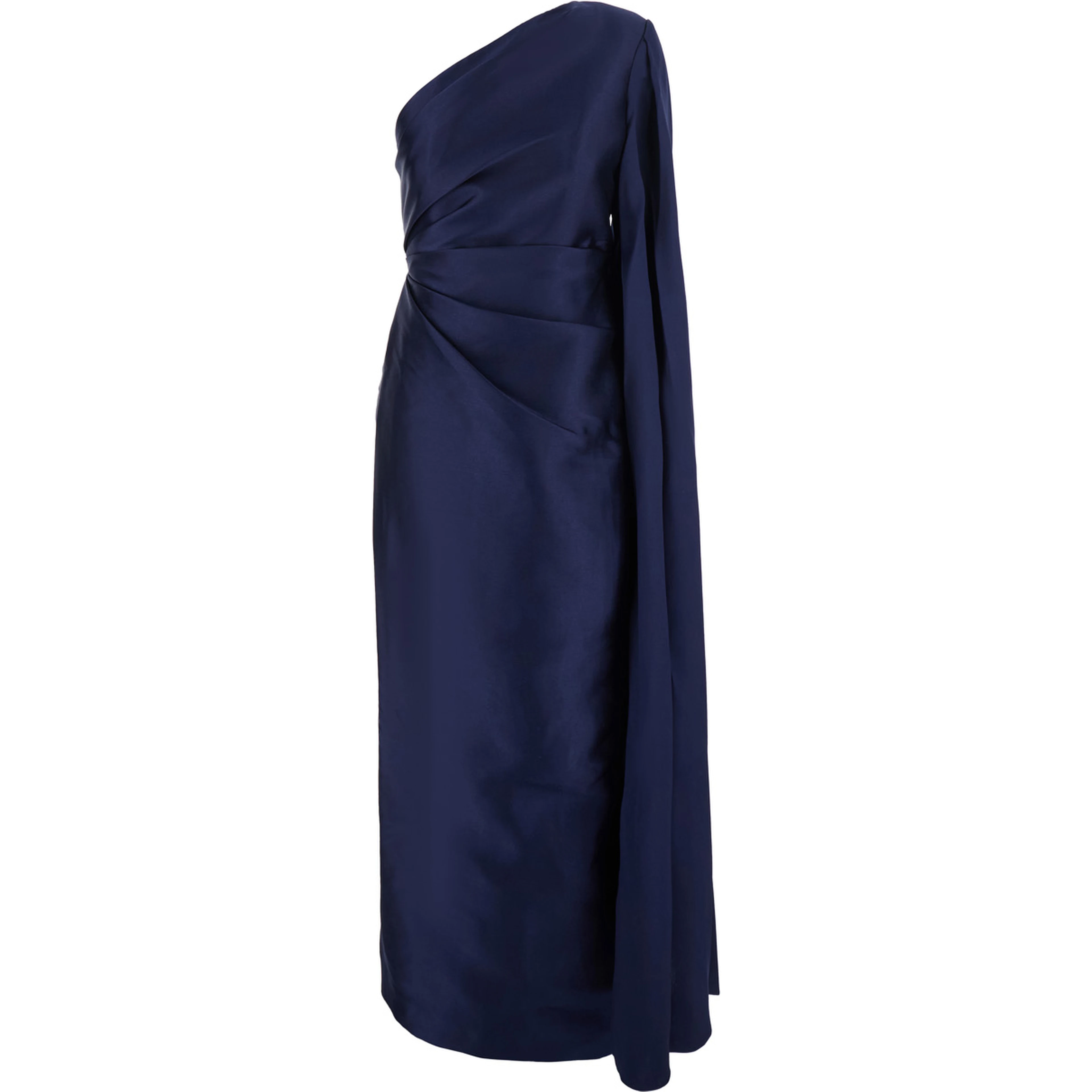Veya Blue Long Dress with Asymmetric Neckline and Draping in Tech Fabric Women