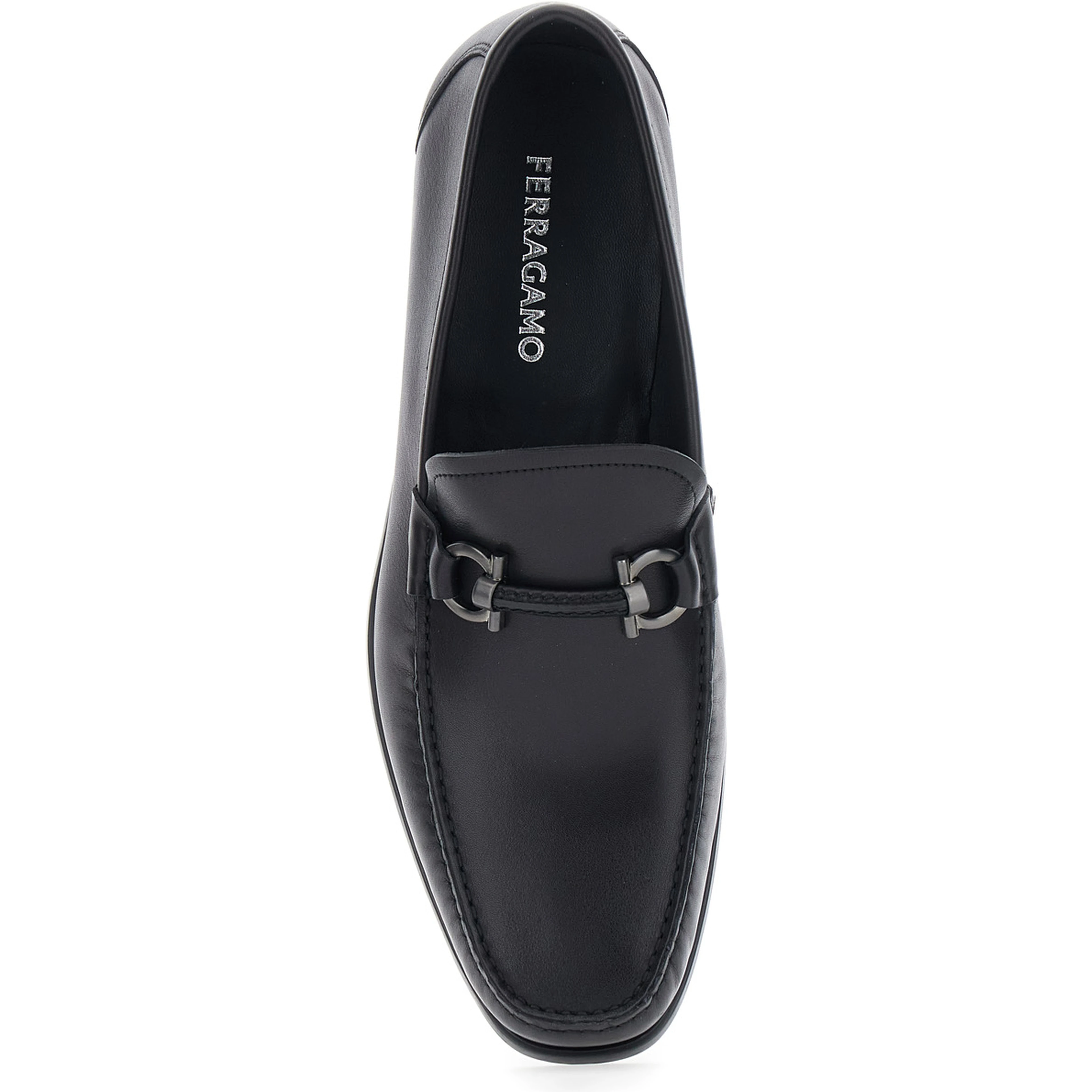 Black Loafers with Gancini Detail on the Front in Leather for Men