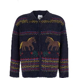Isles Sweater is a sweater with a crew neck and long sleeves in blue cotton and acrylic for women
