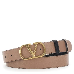 black Reversible belt with VLOGO plaque in leather for women
