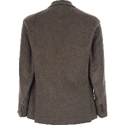 Montecarlo Brown double-breasted jacket with Peak revers and Logo Brooch on the Front in Wool for Men