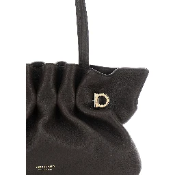 Soft Bag Brown Small Shoulder bag with Gancini on the front and chain strap in leather for women