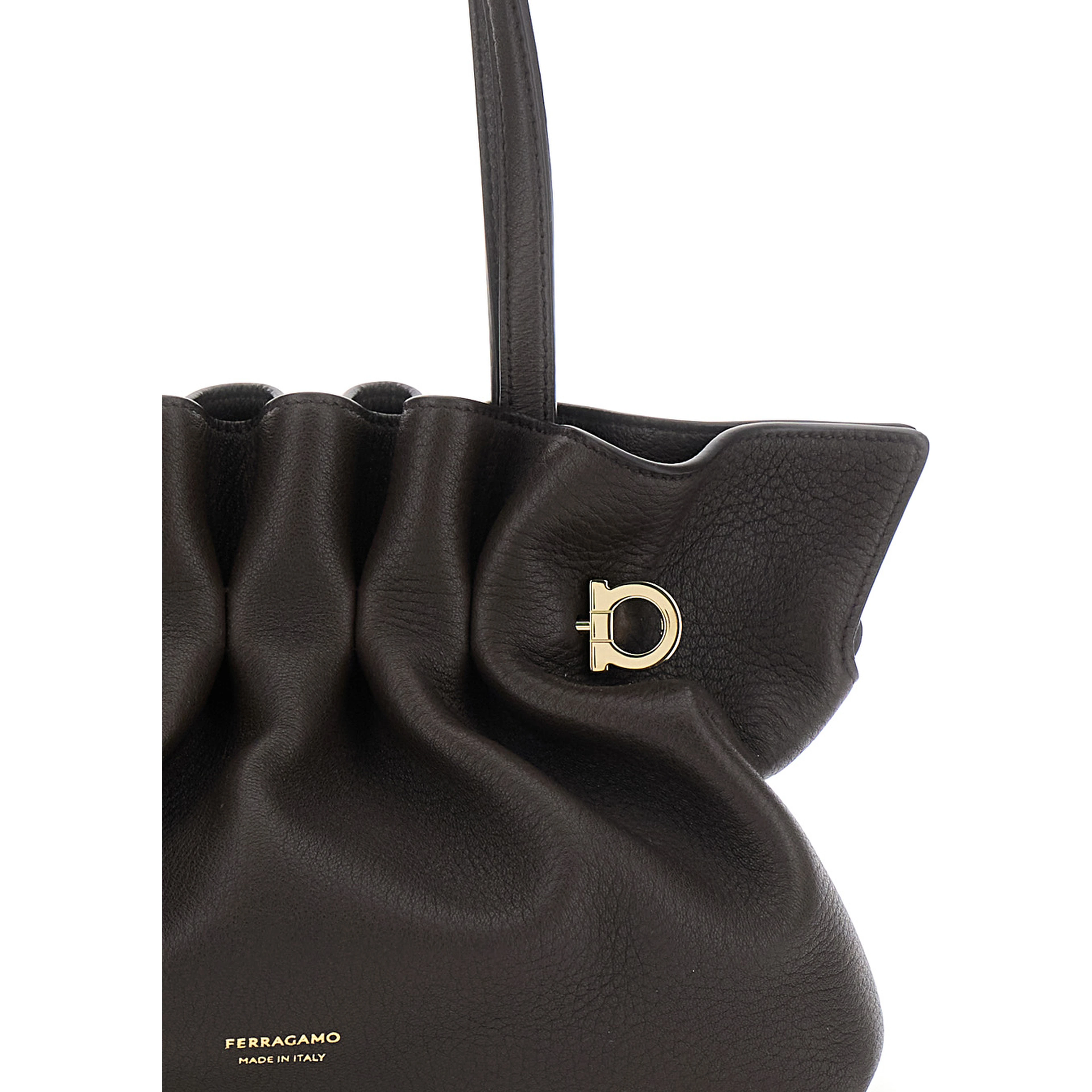 Soft Bag Brown Small Shoulder bag with Gancini on the front and chain strap in leather for women