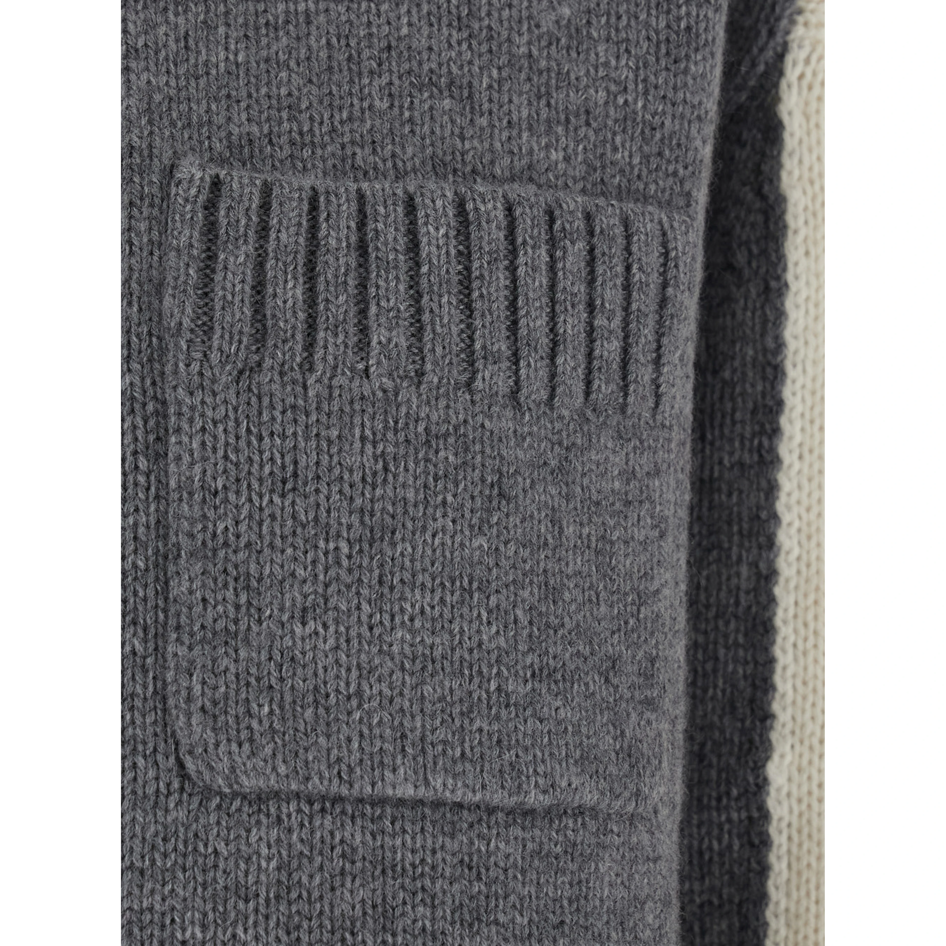 Grey and white Sweater with high collar and bicolor design in wool and cashmere Women