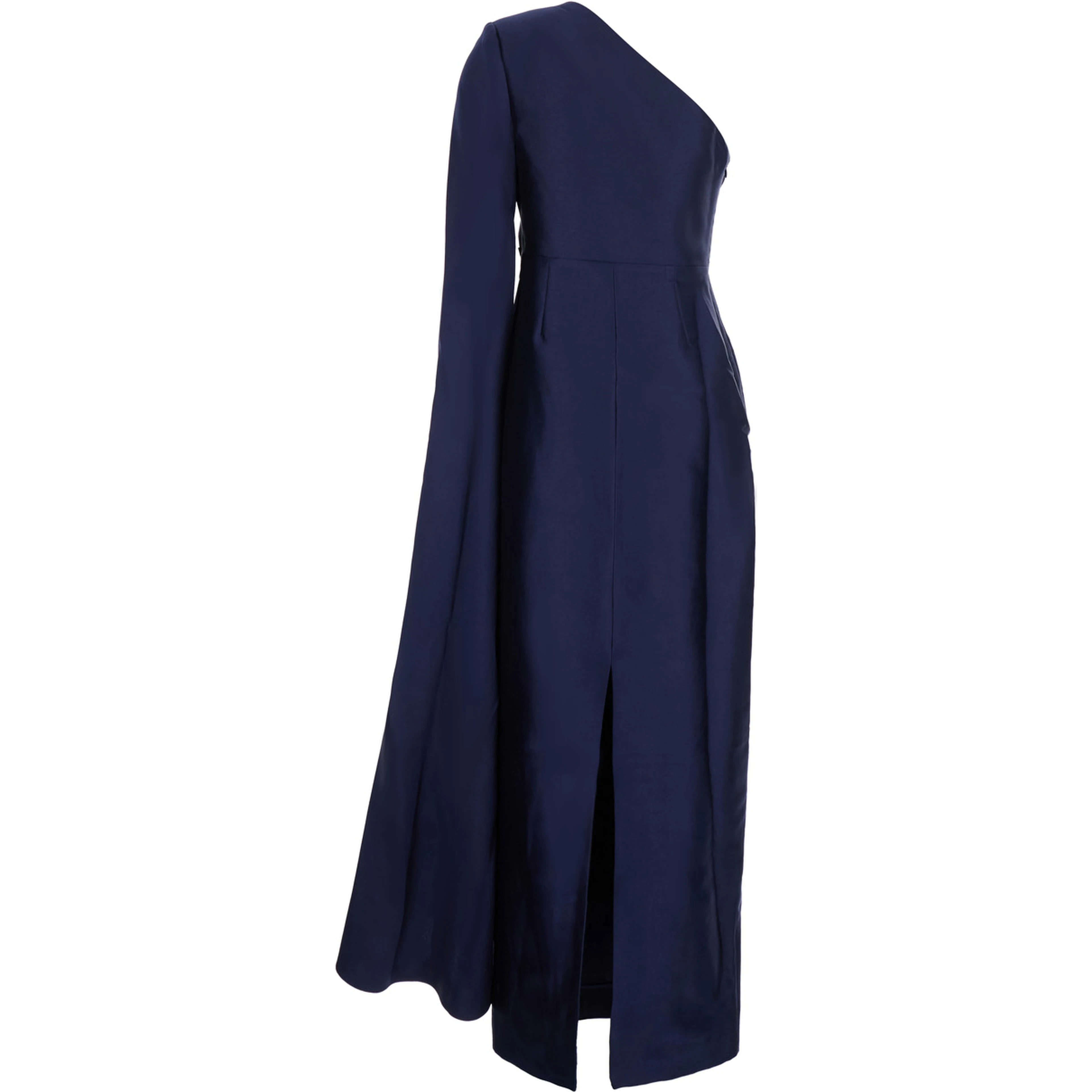 Veya Blue Long Dress with Asymmetric Neckline and Draping in Tech Fabric Women