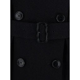 Kensington black Short double-breasted trench coat with waist belt in cotton for women