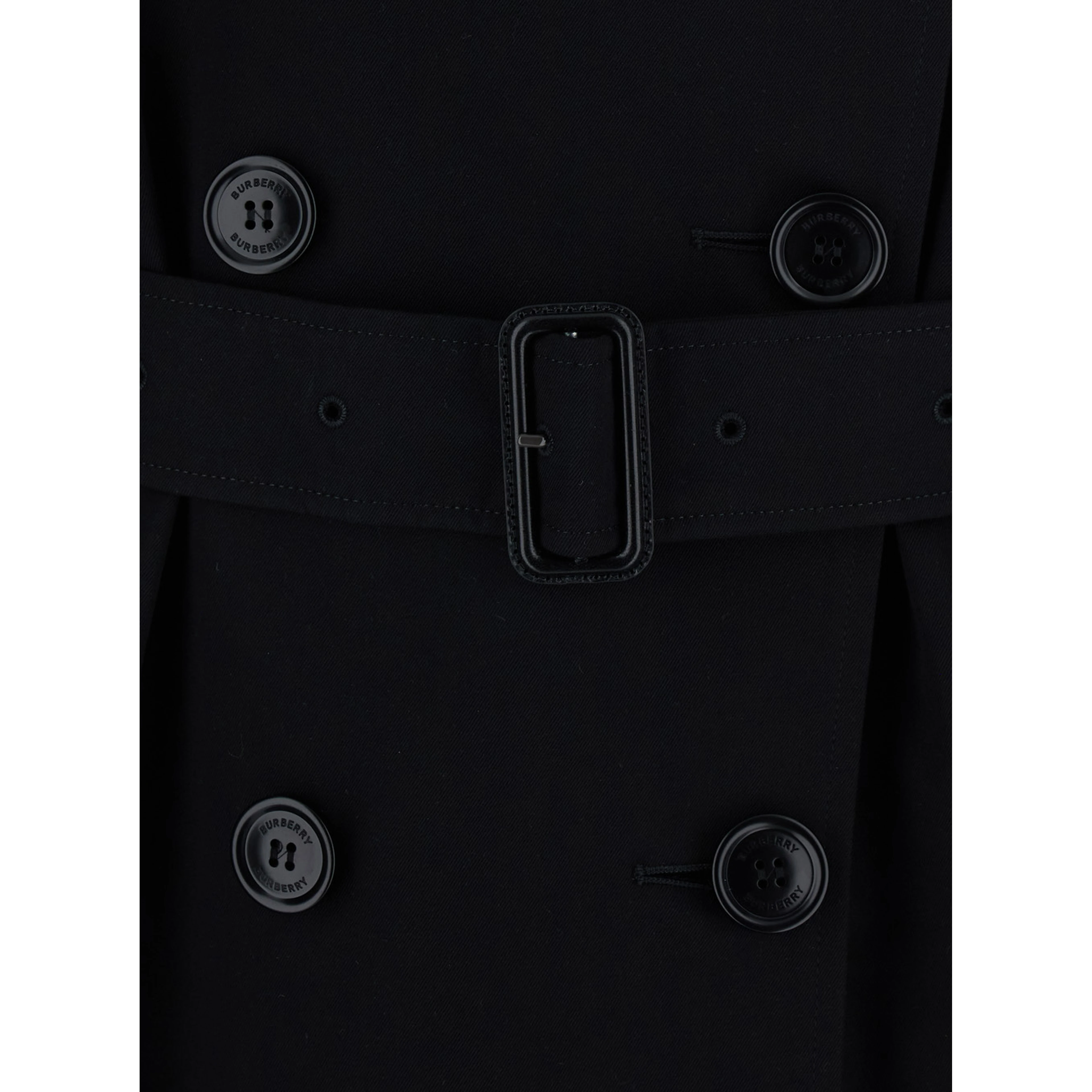 Kensington black Short double-breasted trench coat with waist belt in cotton for women