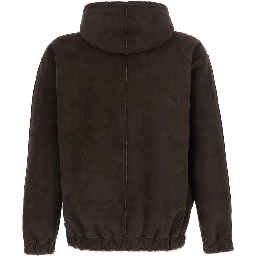 Brown Shearling with fixed hood and elastic hem in eco fur women