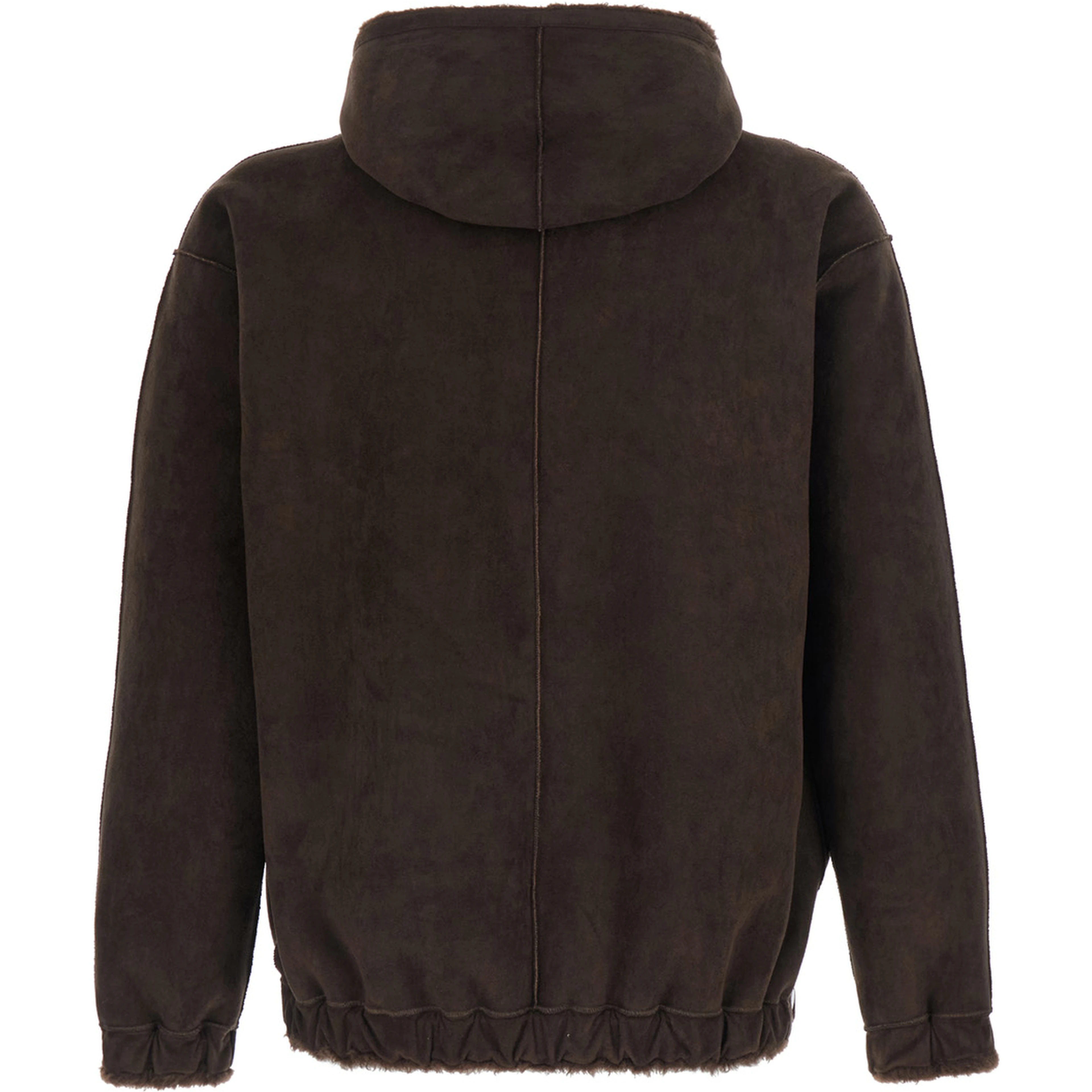 Brown Shearling with fixed hood and elastic hem in eco fur women