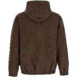 Brown Shearling Jacket with Fixed Hood and Zip Closure on the Front in ecofur for Men