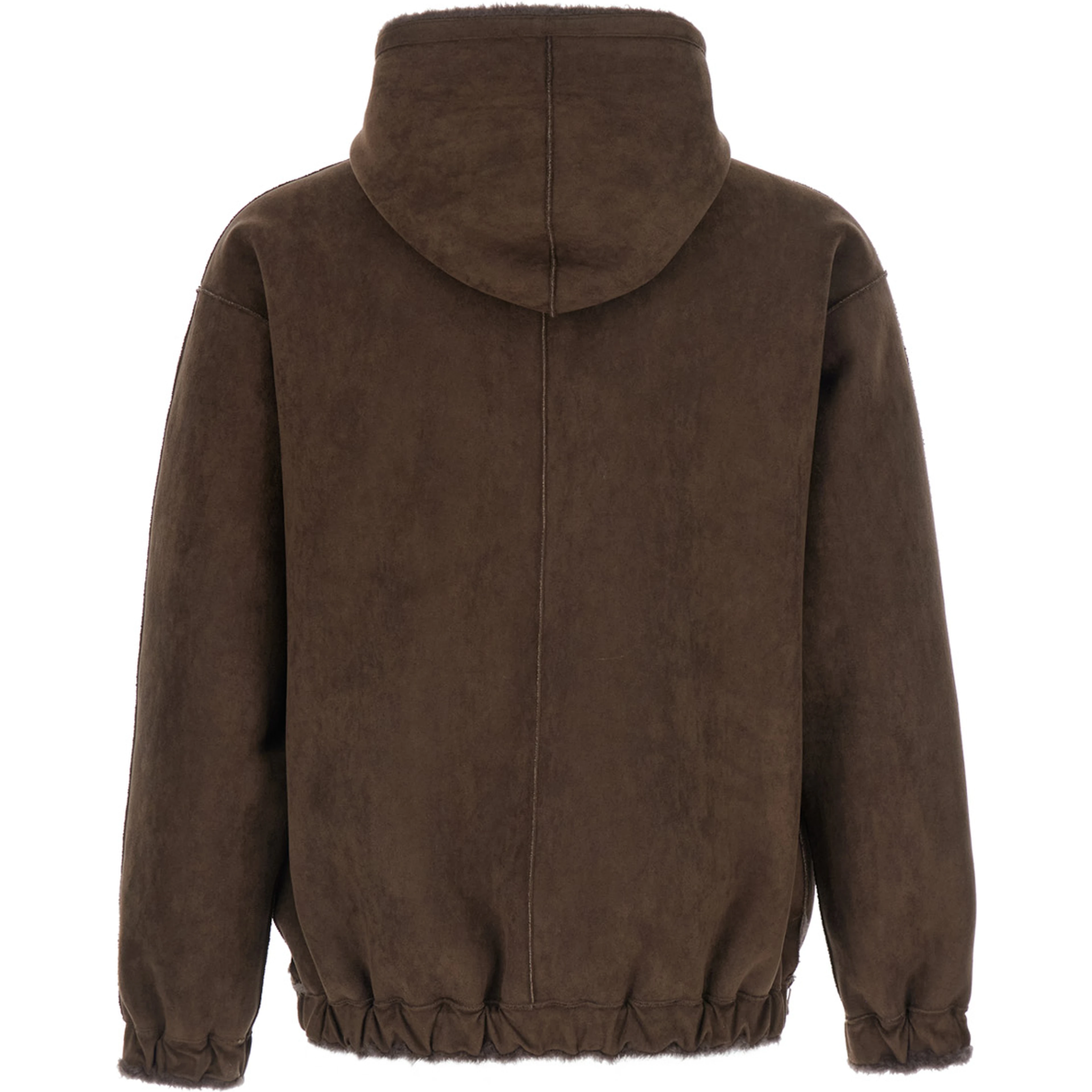 Brown Shearling Jacket with Fixed Hood and Zip Closure on the Front in ecofur for Men