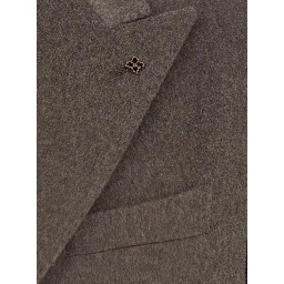 Montecarlo Brown double-breasted jacket with Peak revers and Logo Brooch on the Front in Wool for Men