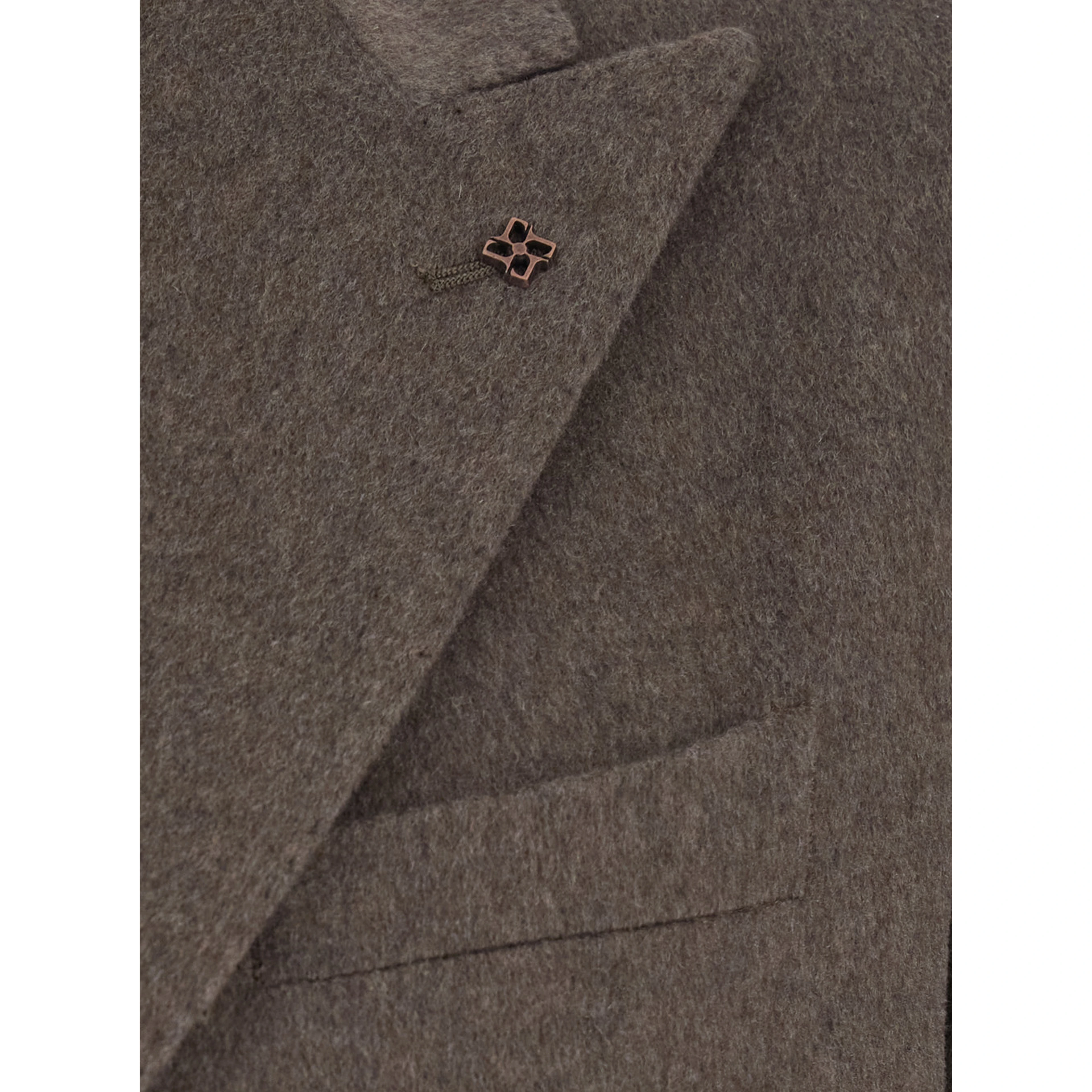 Montecarlo Brown double-breasted jacket with Peak revers and Logo Brooch on the Front in Wool for Men