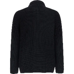 Black Cardigan with zip closure and ribbed texture in Blend wool for men