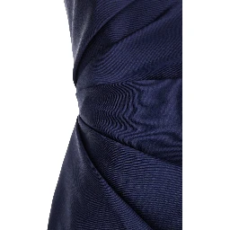 Veya Blue Long Dress with Asymmetric Neckline and Draping in Tech Fabric Women