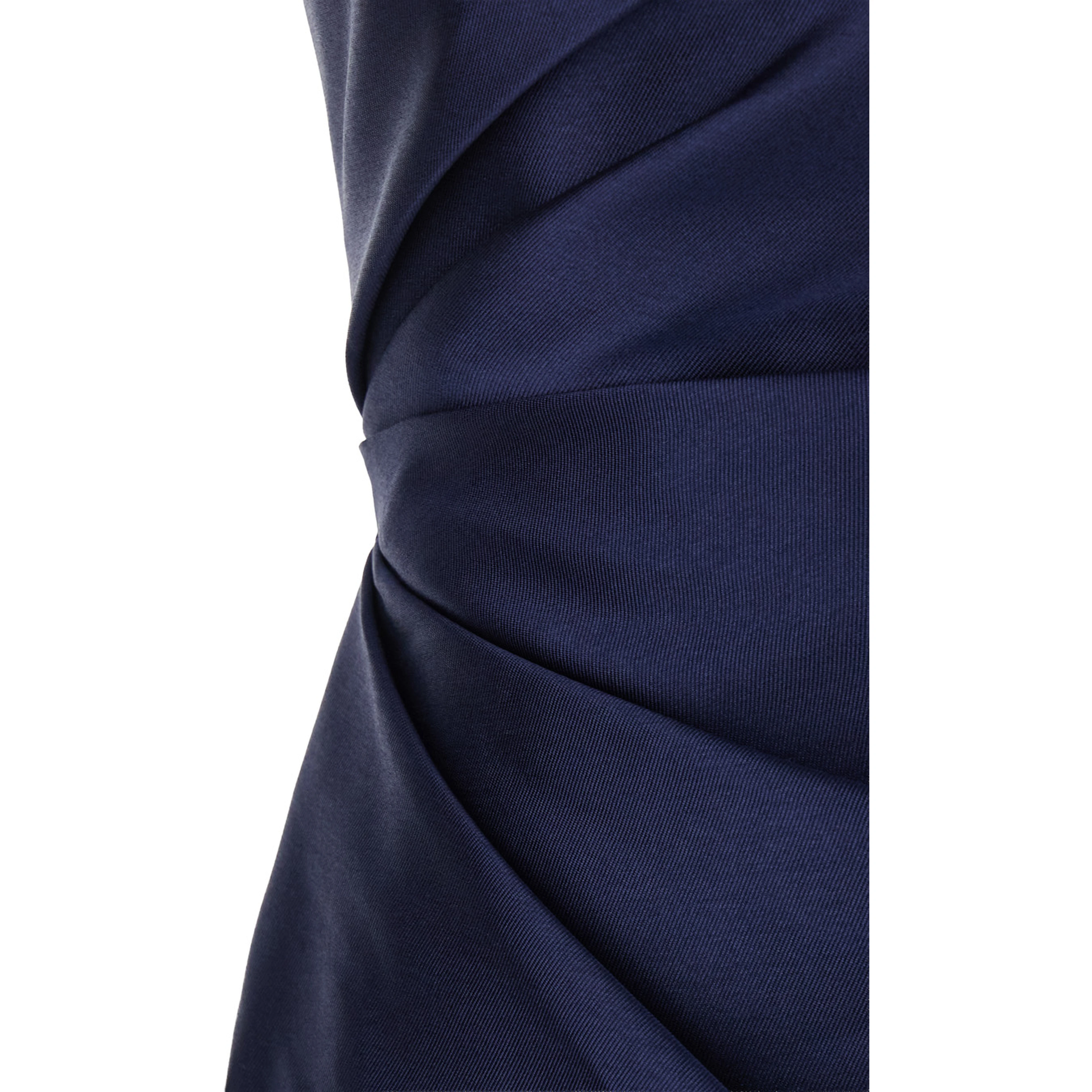 Veya Blue Long Dress with Asymmetric Neckline and Draping in Tech Fabric Women
