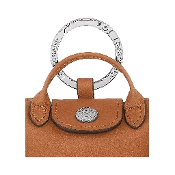 Le Pliage Xtra Brown Keychain with Logo Lettering Ring in Leather Woman