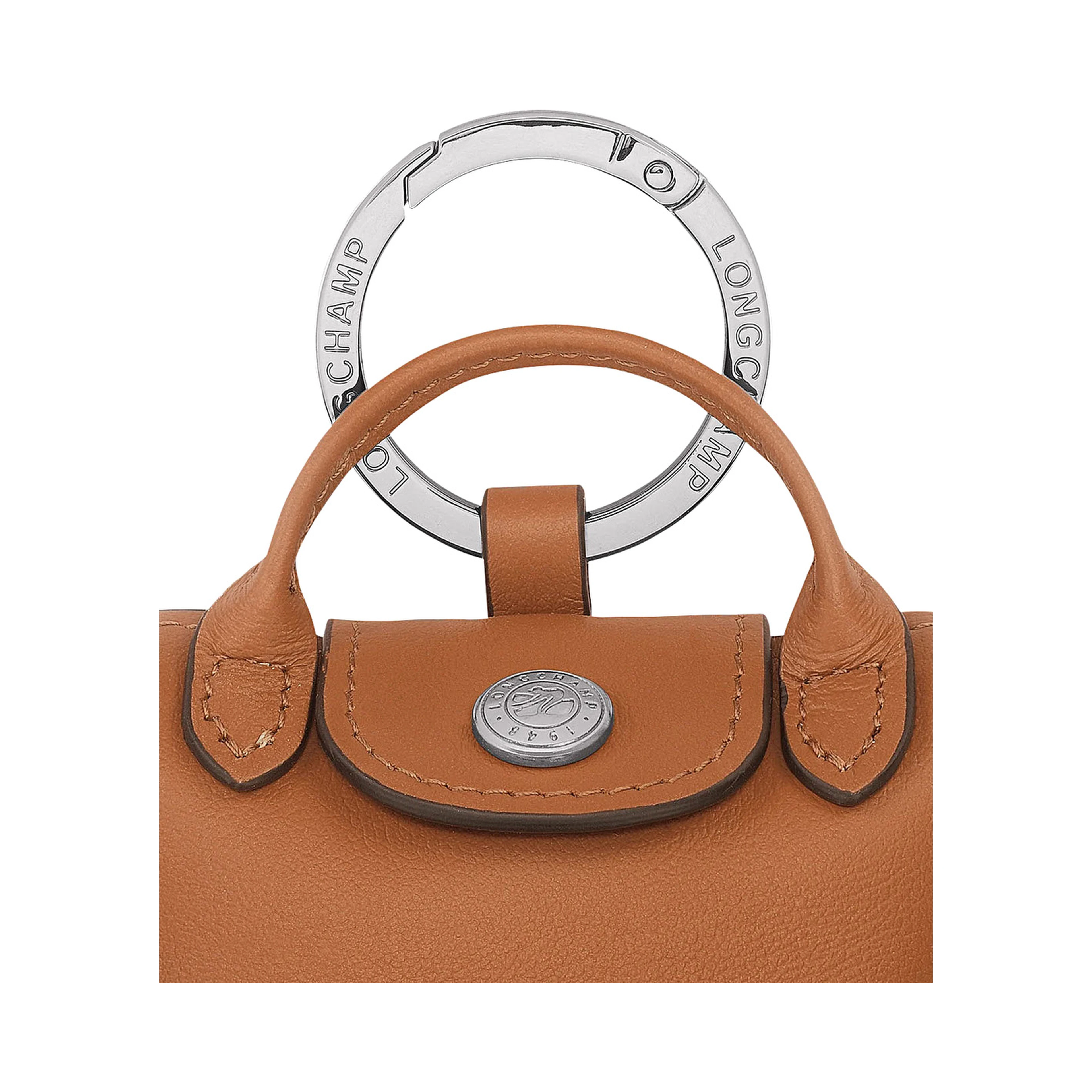 Le Pliage Xtra Brown Keychain with Logo Lettering Ring in Leather Woman