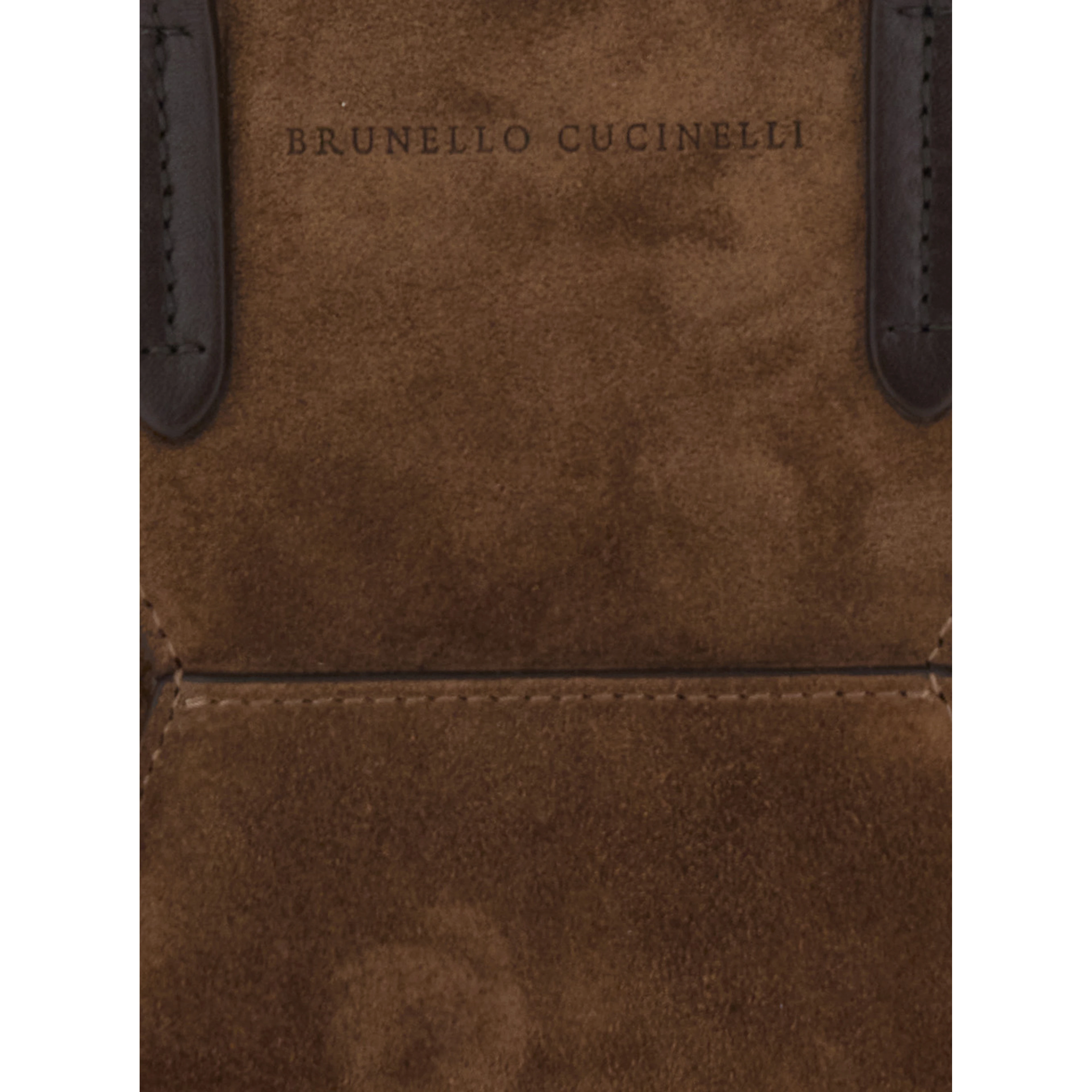 Duo Brown Mini Bag with adjustable and removable shoulder strap and logo lettering on the front in suede for women