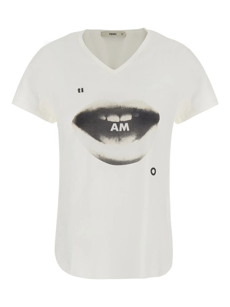 TI AMO white T-Shirt with front print in Cotton for Women