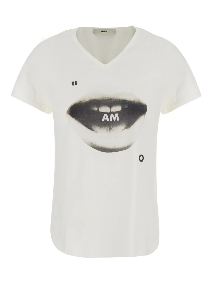TI AMO white T-Shirt with front print in Cotton for Women