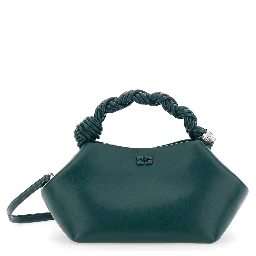 Bou Green Small Handbag with woven handle and adjustable and removable strap in Ecoleather for women