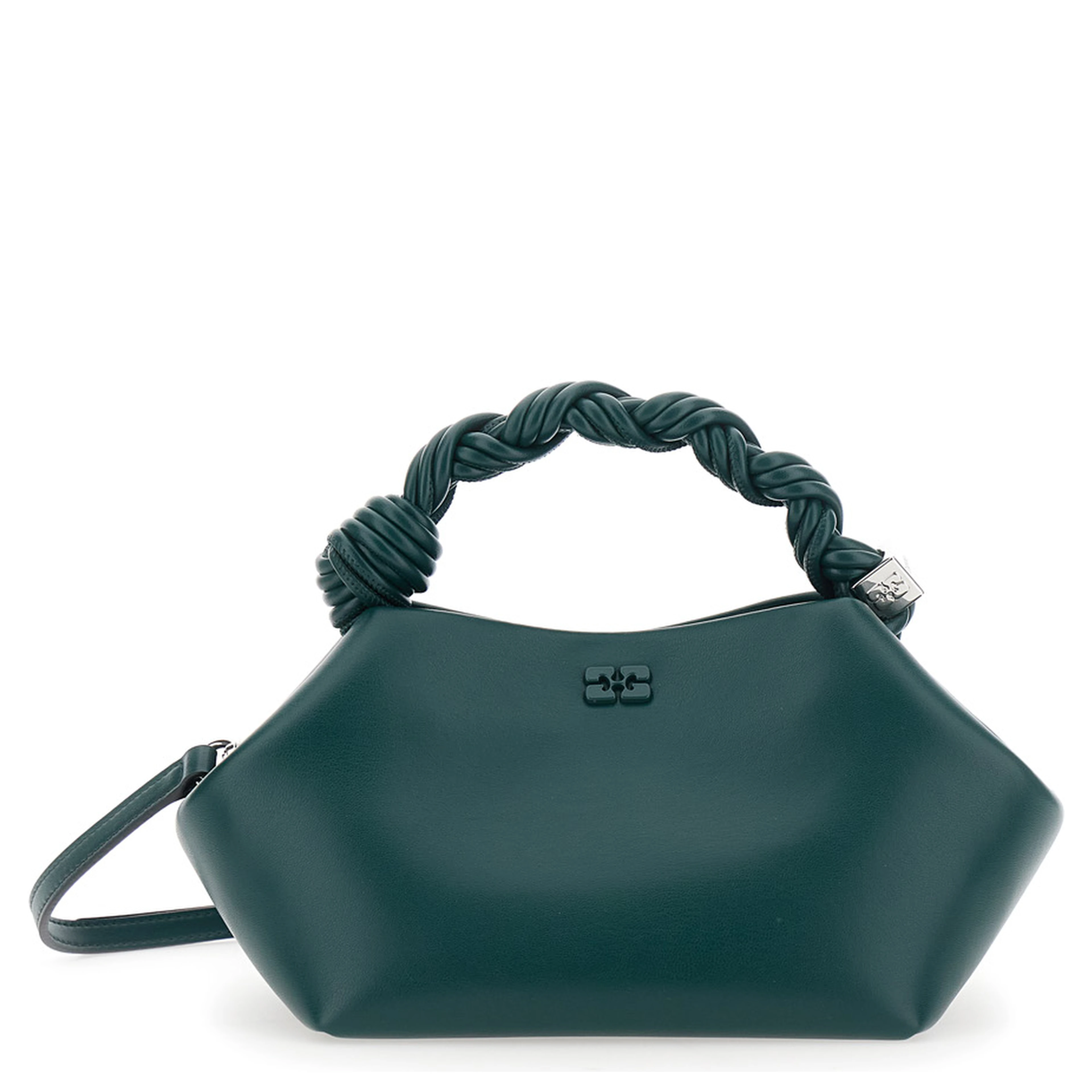 Bou Green Small Handbag with woven handle and adjustable and removable strap in Ecoleather for women