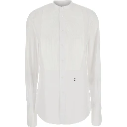 White Shirt with Mandarin Collar in Cotton Poplin for Women