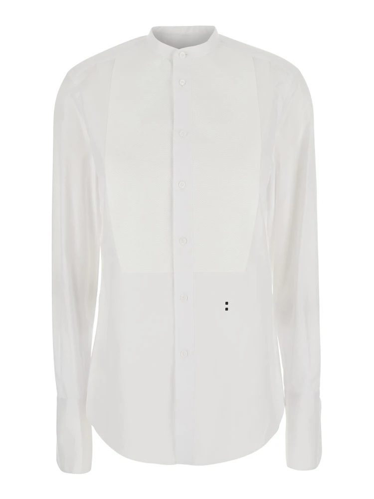 White Shirt with Mandarin Collar in Cotton Poplin for Women