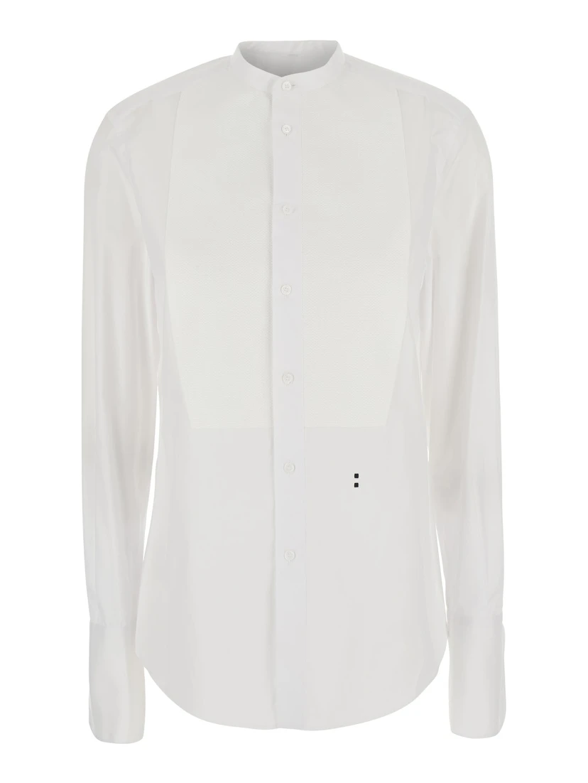 White Shirt with Mandarin Collar in Cotton Poplin for Women