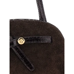 Romy Brown Mini Bag with adjustable and removable shoulder strap and logo plaque on the front in suede for women